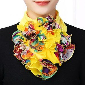 NEW Bohemian Floral Collar Scarf Flower Neckerchief Ring Neck Scarves in Yellow